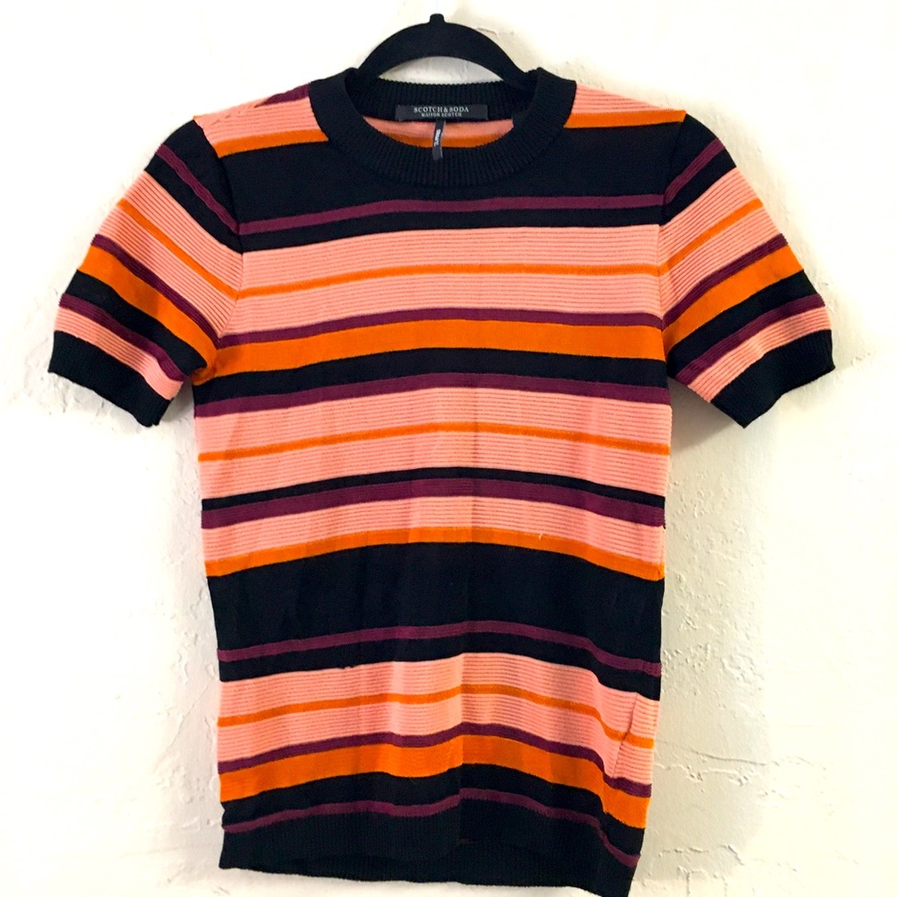 Scotch & Soda Maison Scotch Short Sleeve Blouse Small 100% Viscose Stripped